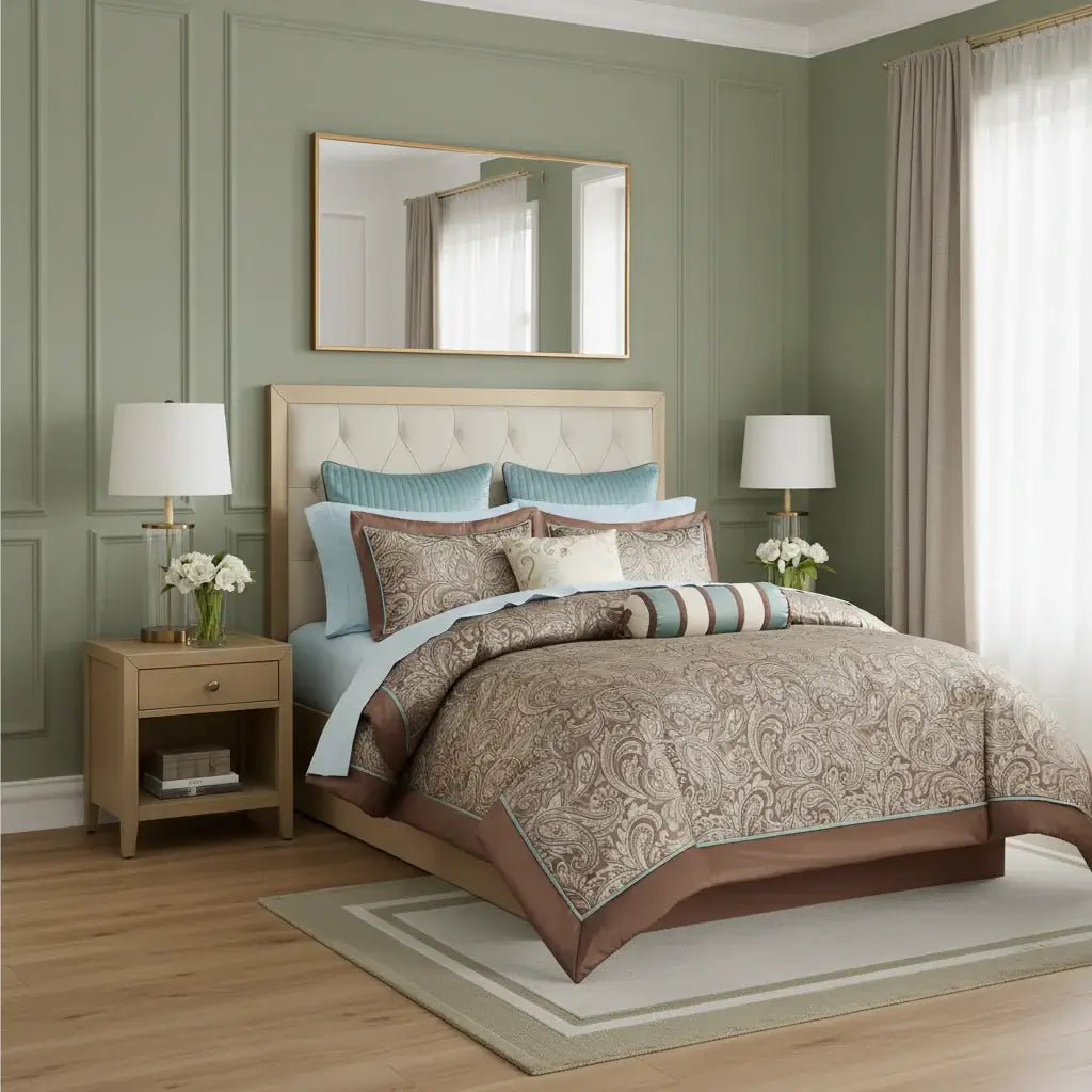 Blue and Brown Queen Comforter Set with Sheets Queen, 12 Piece