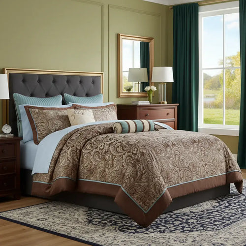 Blue and Brown Queen Comforter Set with Sheets Queen, 12 Piece
